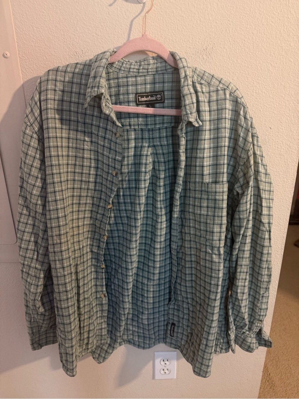 Timberland Green Plaid Button Down Shirt Men’s Large 100% Cotton